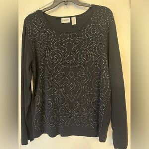 Chico’s Embellished Ladies Size 3 Black embellished long sleeved t-shirt.